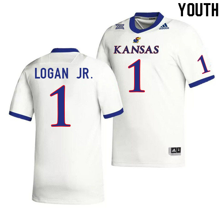 Youth #1 Kenny Logan Jr. Kansas Jayhawks College Football Jerseys Stitched Sale-White - Click Image to Close